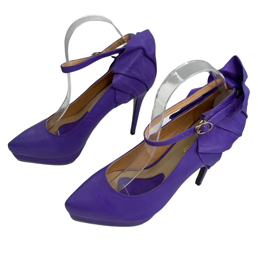 Bella Belle Purple Ankle Strap Platform Ruffle Back Party Stiletto Heels 9 - Picture 5 of 11
